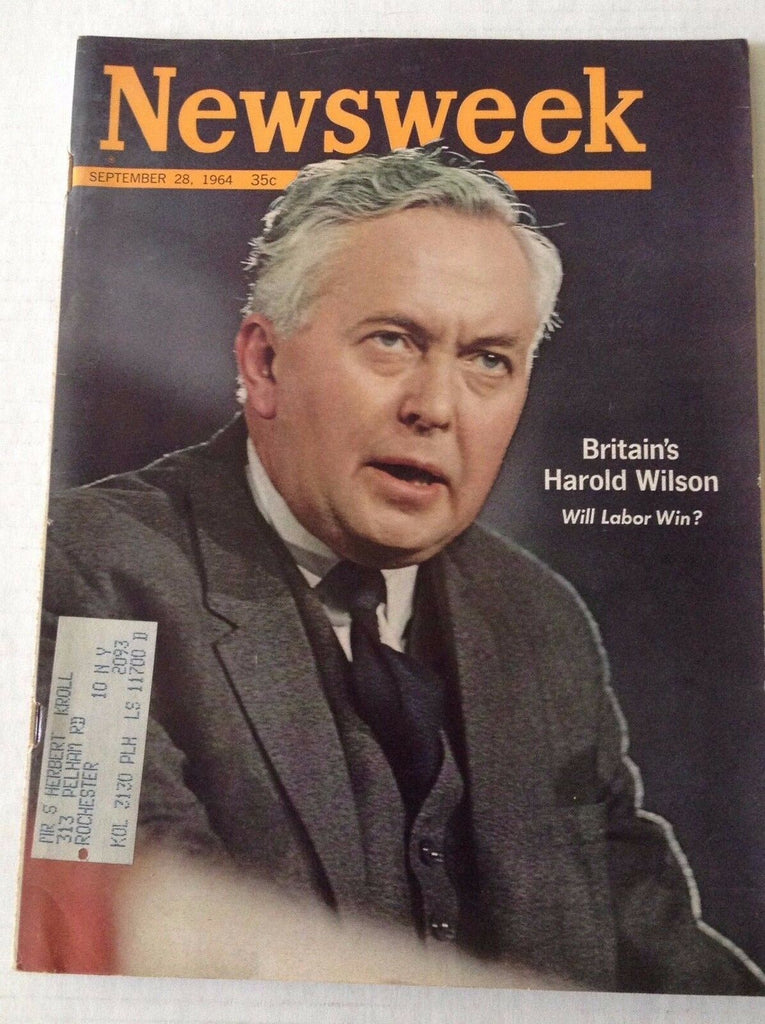 Newsweek Magazine Britain's Harold Wilson September 28, 1964 101216R2