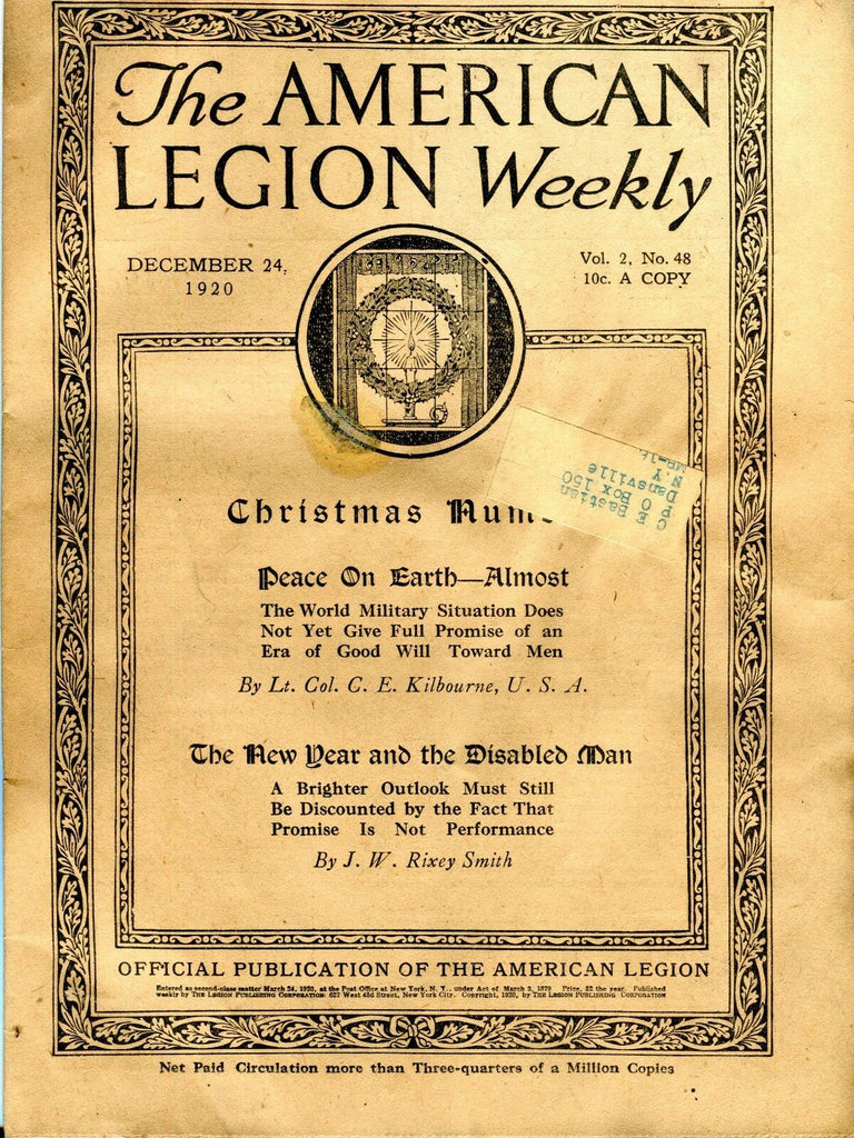 The American Legion Weekly December 24 1920 Christmas VG w/ML 101716jhe