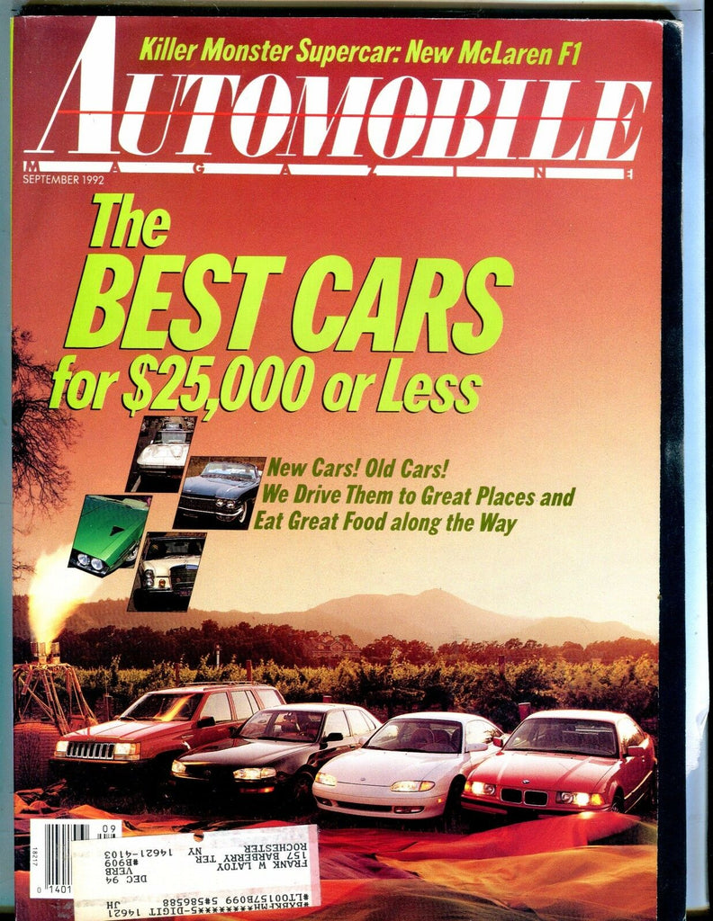 Automobile Magazine September 1992 McLaren F1 EX w/ML 042617nonjhe