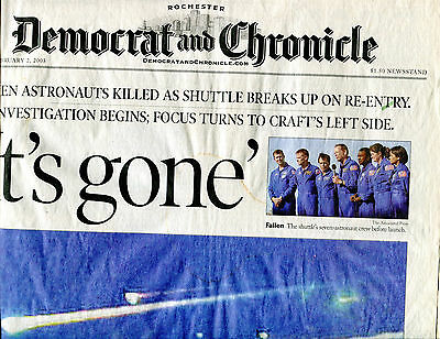 Rochester Democrat And Chronicle February 2 2003 Shuttle Columbia VGEX 040716jhe