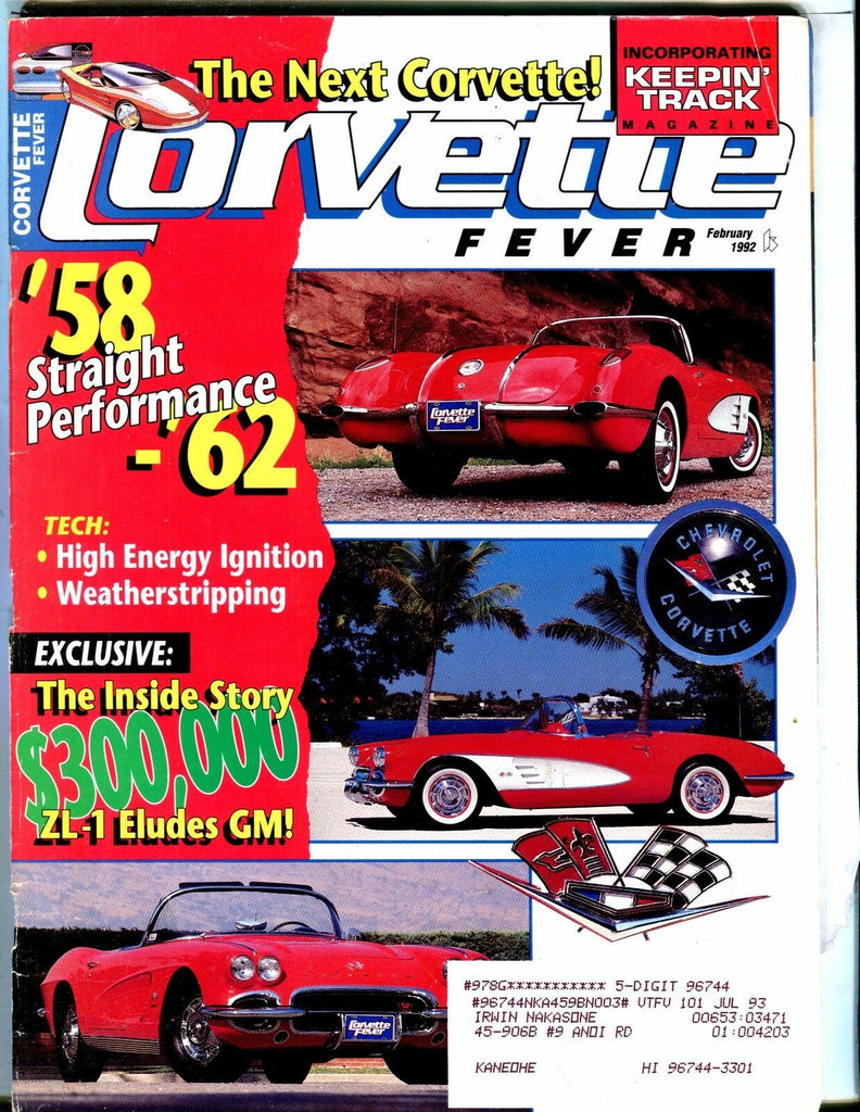 Corvette Fever Magazine February 1992 ZL-1 GM VGEX ML 042517nonjhe