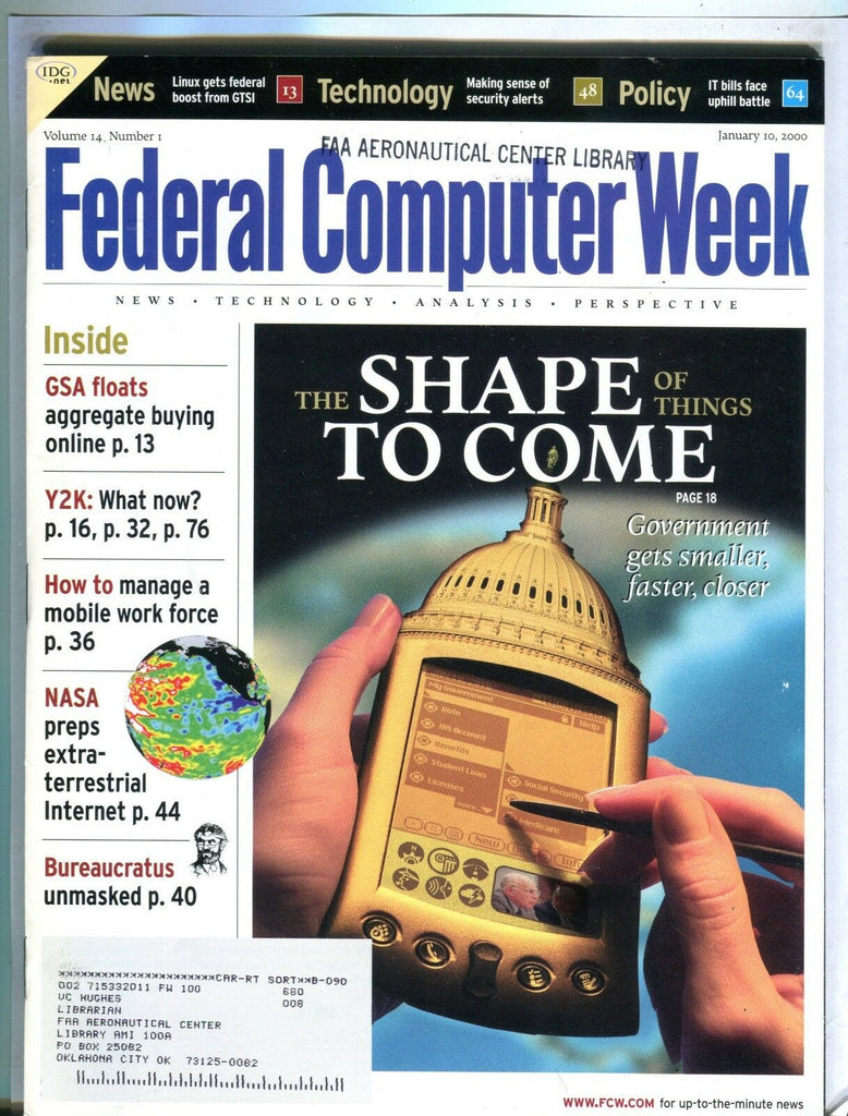 Federal Computer Week Magazine January 10 2000 EX w/ML FAA Library 102016jhe