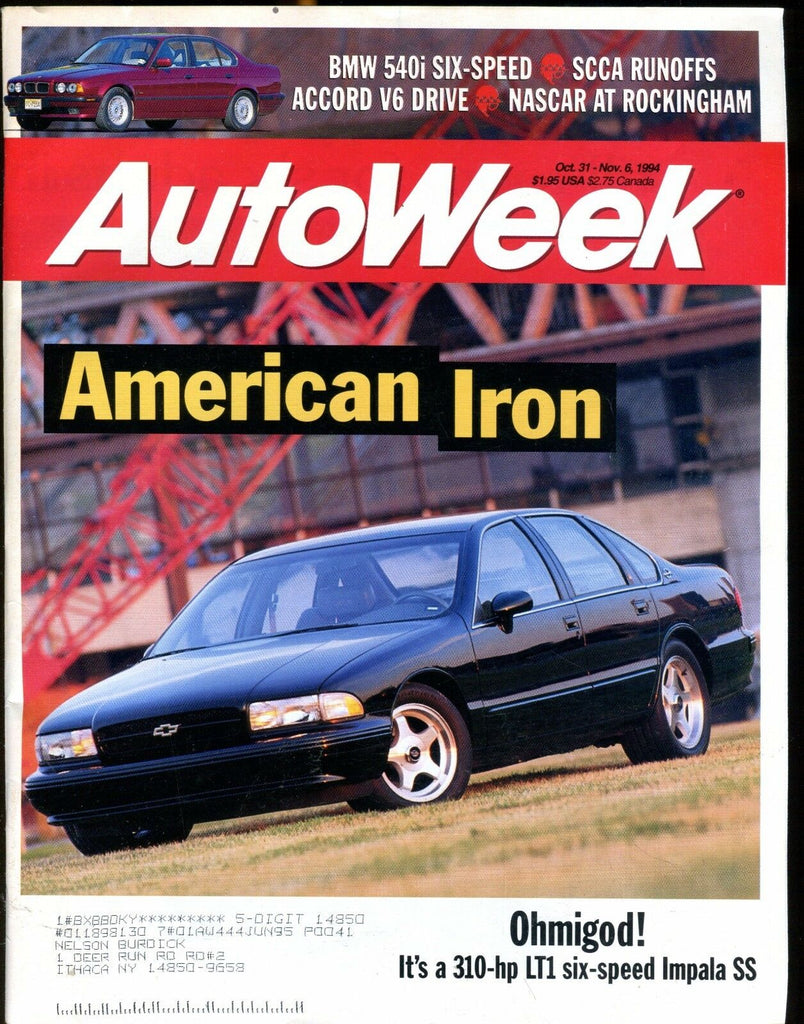 AutoWeek Magazine October 31 1994 Impala SS EX w/ML 022417nonjhe