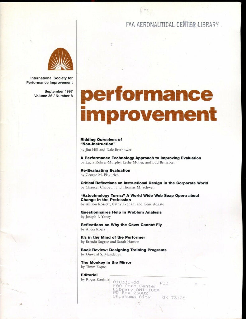 Performance Improvement Magazine September 1997 FAA EX w/ML 022417nonjhe