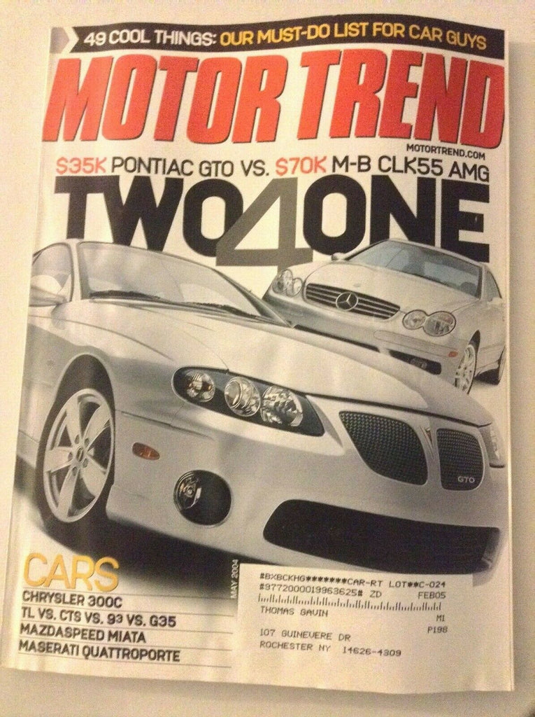 Motor Trend Magazine PontiacGTO Vs M-B CLK55 AMG May 2004 051819nonrh