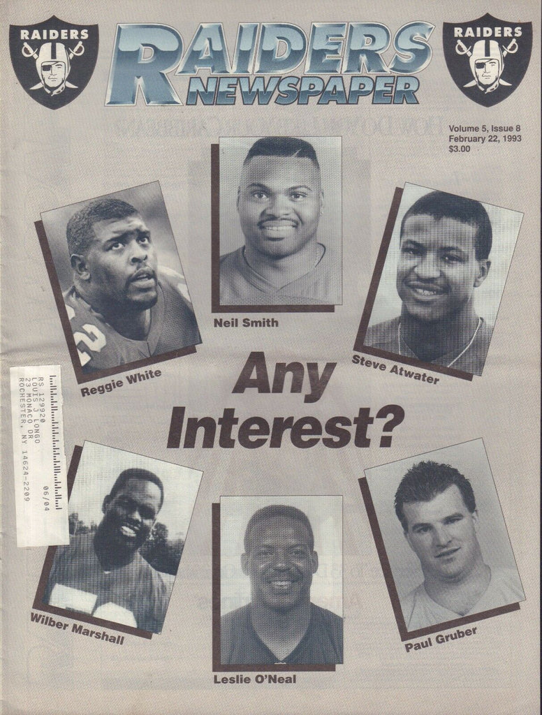Los Angeles Raiders Newspaper February 22 1993 Reggie White 081417nonjhe