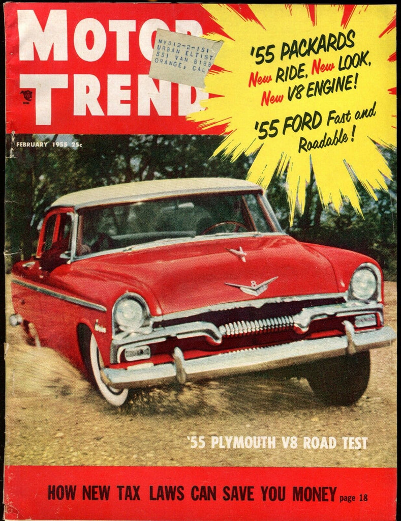 Motor Trend Magazine February 1955 Plymouth V8 VG w/ML 030117nonjhe