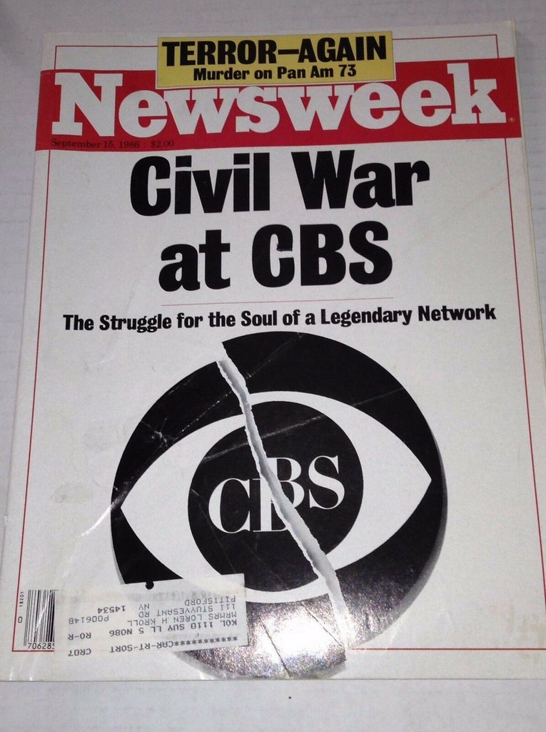 Newsweek Magazine Civil War At CBS September 15, 1986 102016RH