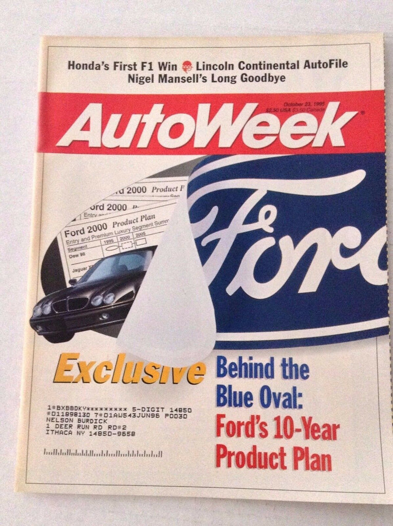 Autoweek Magazine Fords 10 Year Product Plan October 23, 1995 020117RH
