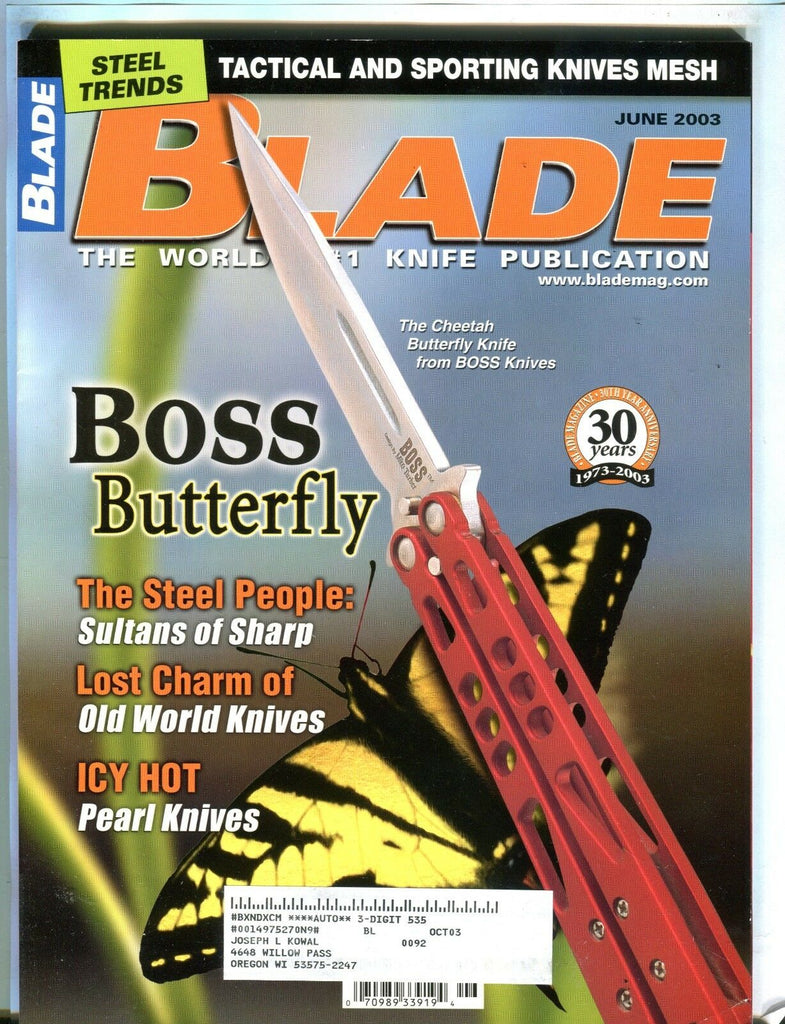 Blade Magazine June 2003 Boss Butterfly EX w/ML 101316jhe