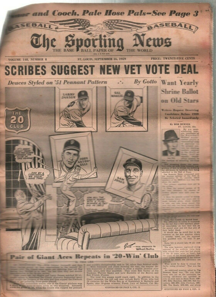 The Sporting News September 16 1959 Larry Jansen w/Original Mailer 012120DBE