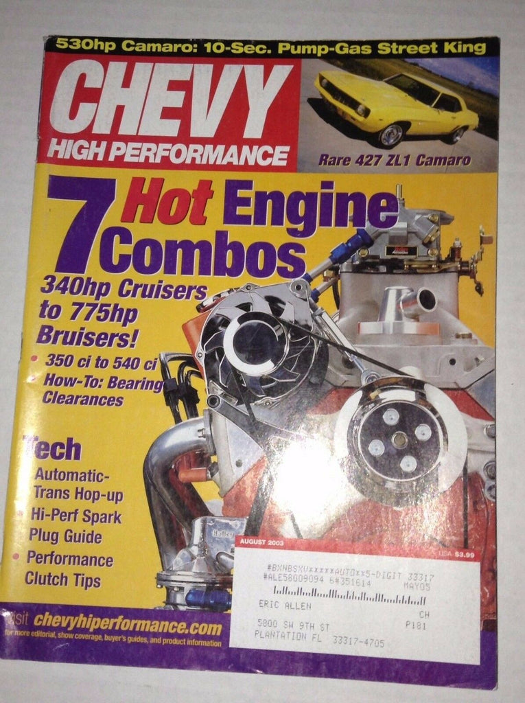 Chevy High Performance Magazine 7 Hot Engine Combos August 2003 030717NONRH