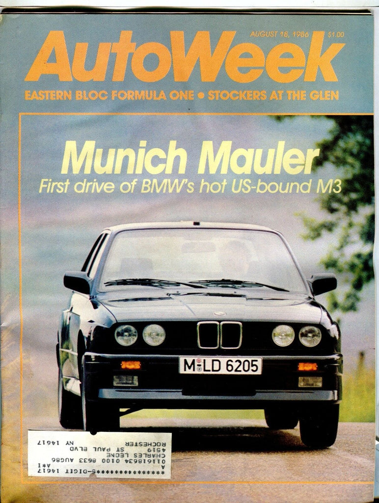AutoWeek Magazine August 18 1986 BMW M3 EX w/ML 021617jhe