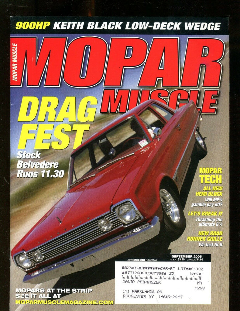 Mopar Muscle Magazine September 2005 Stock Belvedere EX w/ML 011717jhe