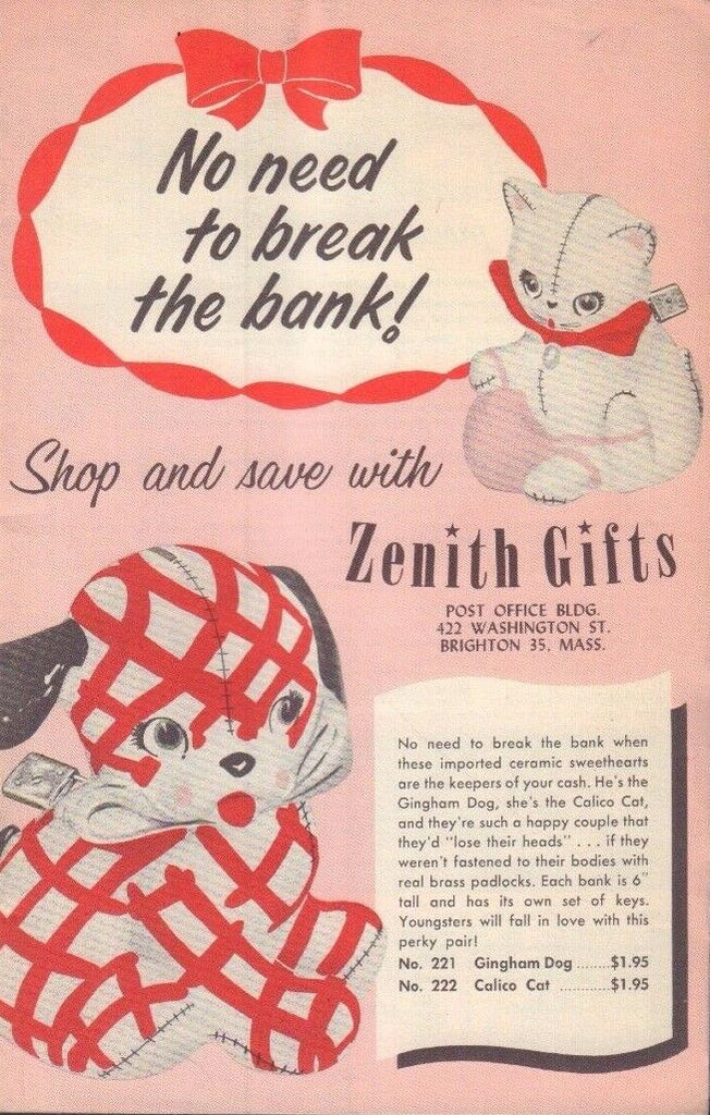 Zenith Gifts "No Need To Break The Bank" Catalog Circa 1950's 062217nonDBE