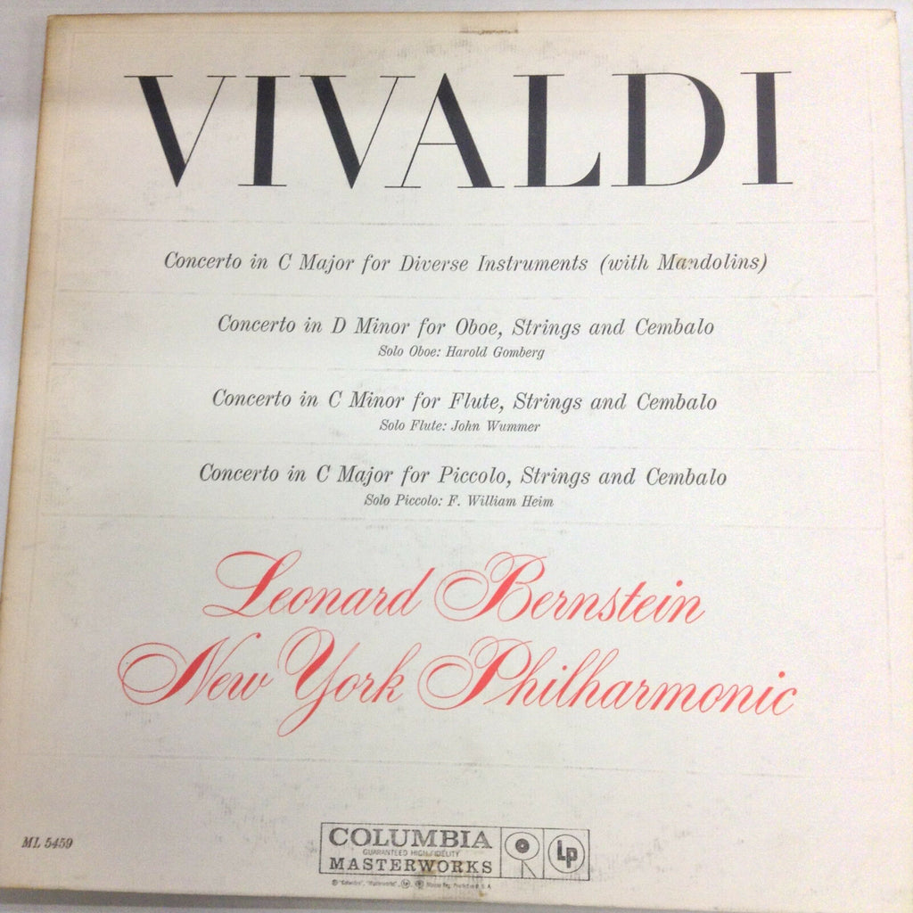 Vivaldi Leonard Bernstein New York Philharmonic Ml5459 33RPM 030817RR