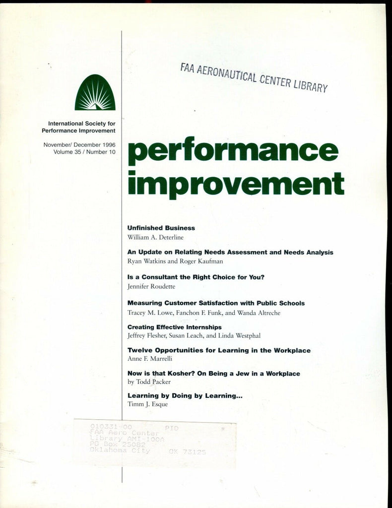 Performance Improvement Magazine Nov./Dec. 1996 FAA EX w/ML 022417nonjhe