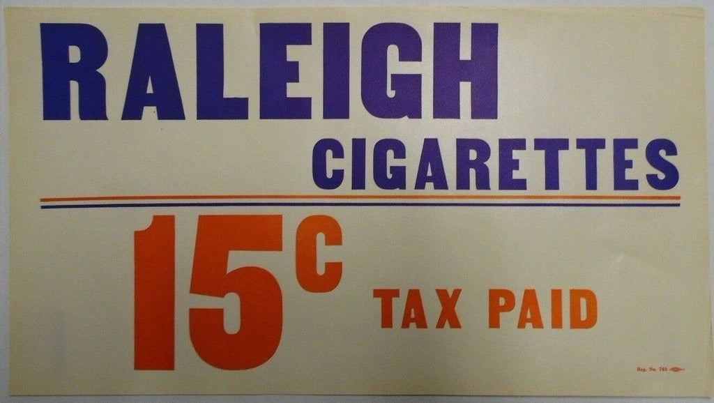 Raleigh 15c Sign 18"x10" Original Cigarette Advert Poster Circa 1930/40
