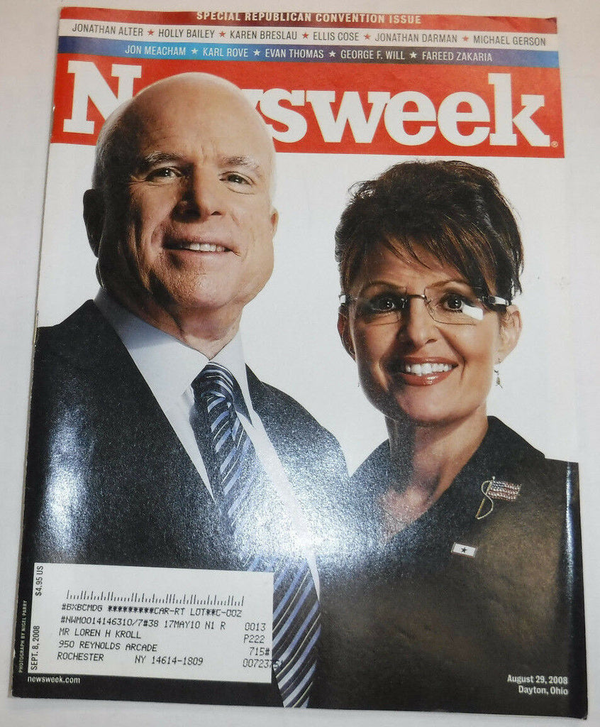 Newsweek Magazine Dick Cheney And Sarah Palin August 29, 2008 101816R