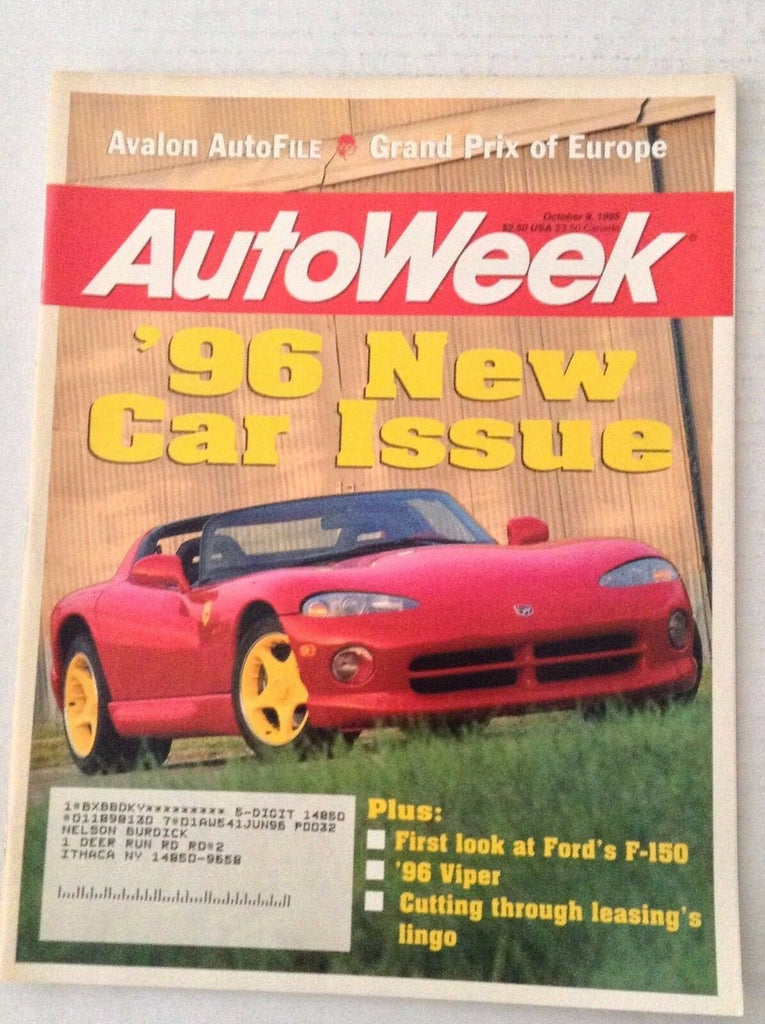 Autoweek Magazine Ford's F-150 '96 Viper October 9, 1995 020617RH