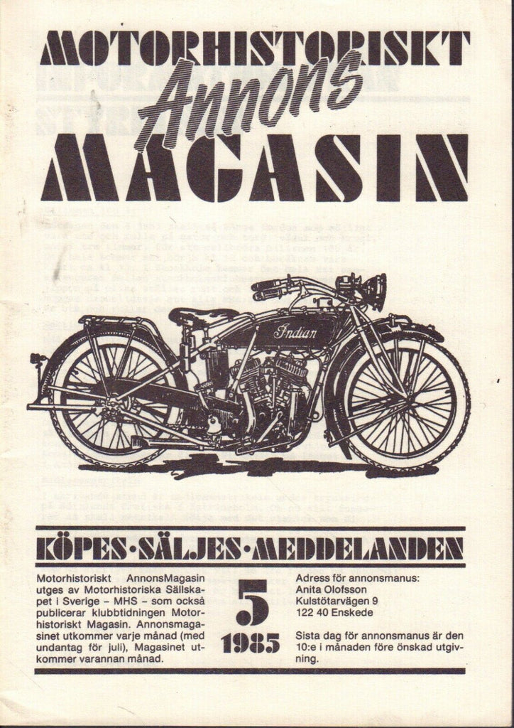 Motorhistoriskt Magasin Annons Swedish Car Magazine 5 1985 Indian 32717nonDBE