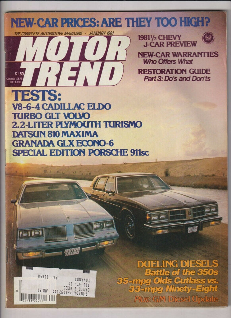 Motor Trend Mag Cadillac Eldo & Turbo GLT Volvo January 1981 022420nonr