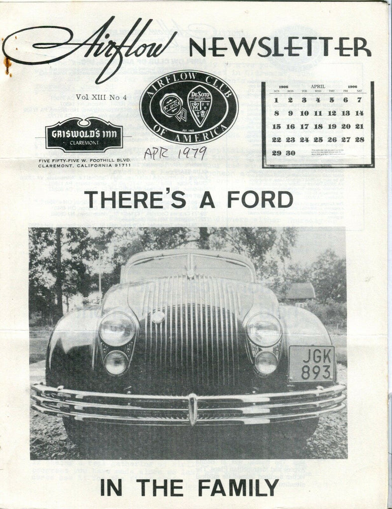 Airflow Newsletter April 1979 Ford Chrysler DeSoto EX No ML 031017nonjhe
