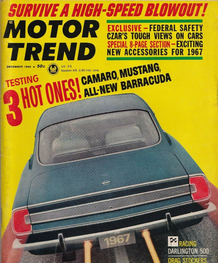 Motor Trend Magazine Camaro Mustang Darlington 500 December 1966 043019nonr
