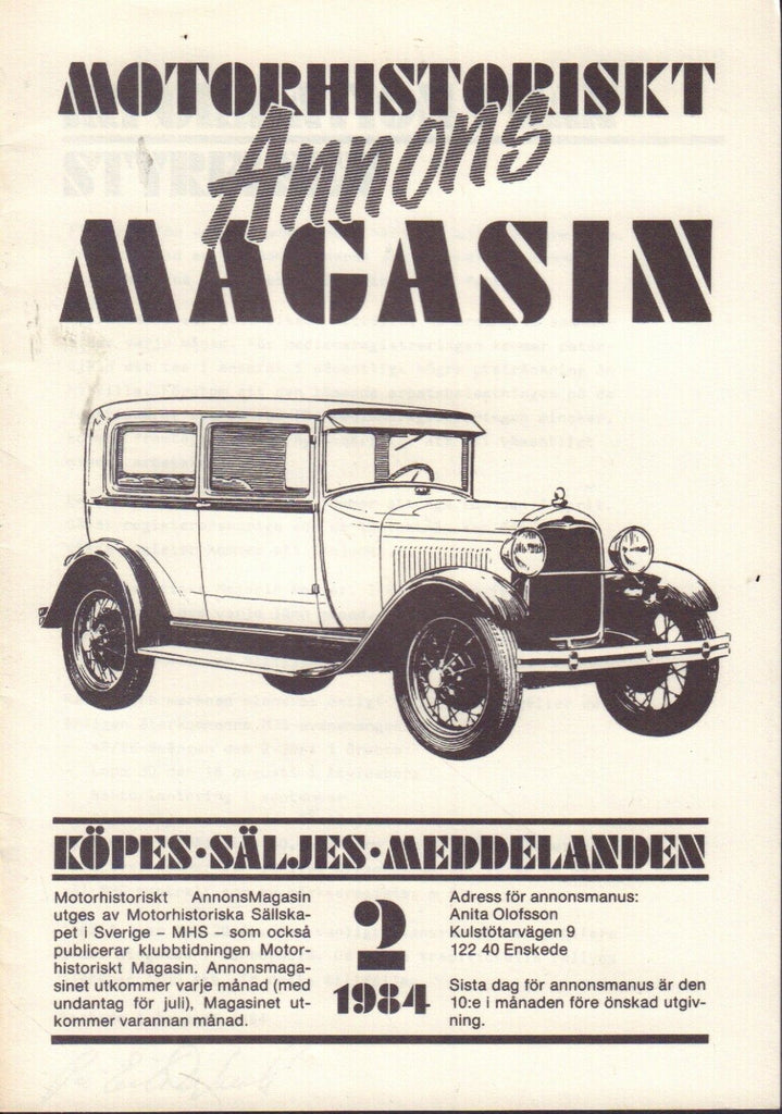 Motorhistoriskt Magasin Annons Swedish Car Magazine 2 1984 Ford 032717nonDBE