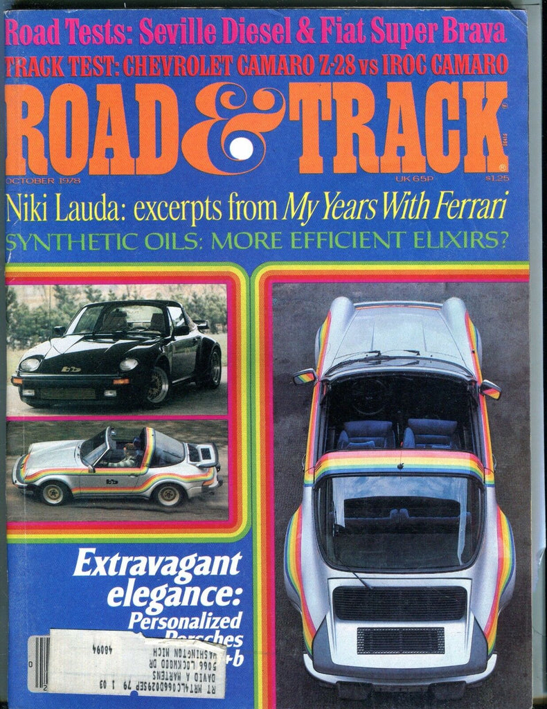 Road & Track Magazine October 1978 Porsche NIki Lauda VG w/ML 031317nonjhe
