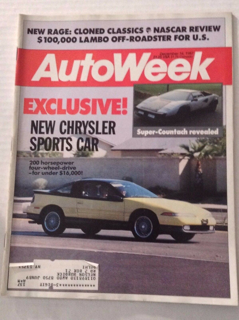 Autoweek Magazine New Chrysler Sports Super Countach December 14, 1987 011617rh