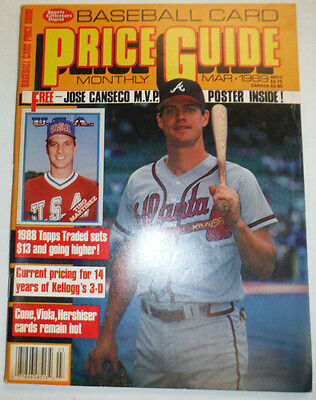 Baseball Card Price Guide Magazine Jose Canseco W/Poster March 1989 011315R2