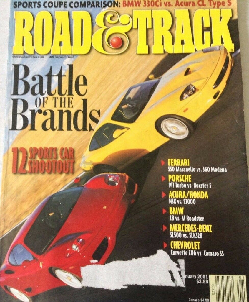 Road & Track Magazine Ferrari Porsche Acura January 2001 080217nonrh