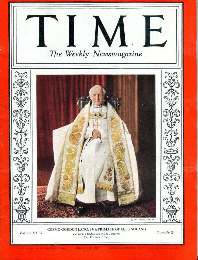 Time Magazine May 24 1937 Cosmo Gordon Lang VGEX NO ML 093016jhe