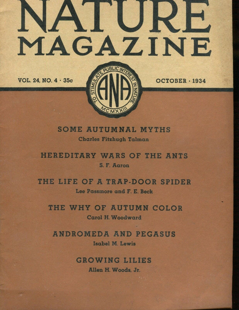 Nature Magazine October 1934 Autumnal Myths VG No ML 020617jhe