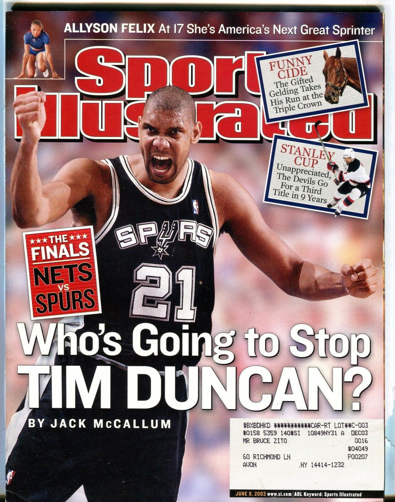 Sports Illustrated Magazine June 9 2003 Tim Duncan EX w/ML 030817nonjhe