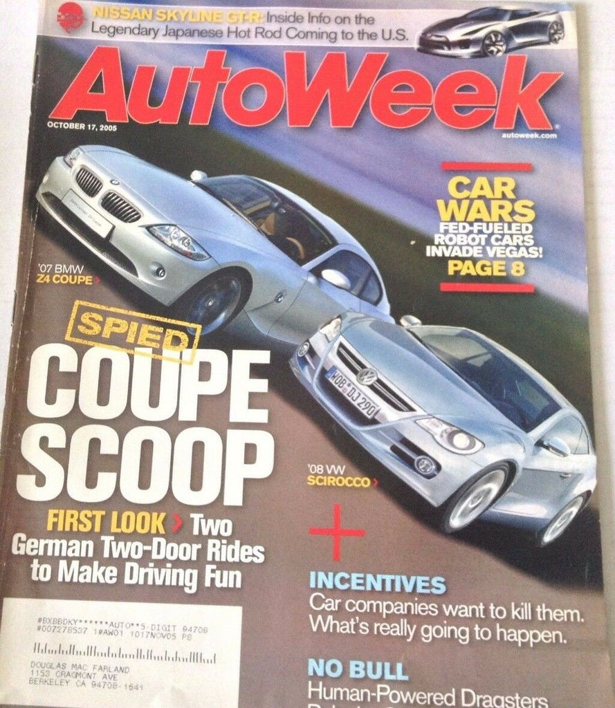 AutoWeek Magazine BMW Z4 Coupe, Car Wars October 17, 2005 080217nonrh